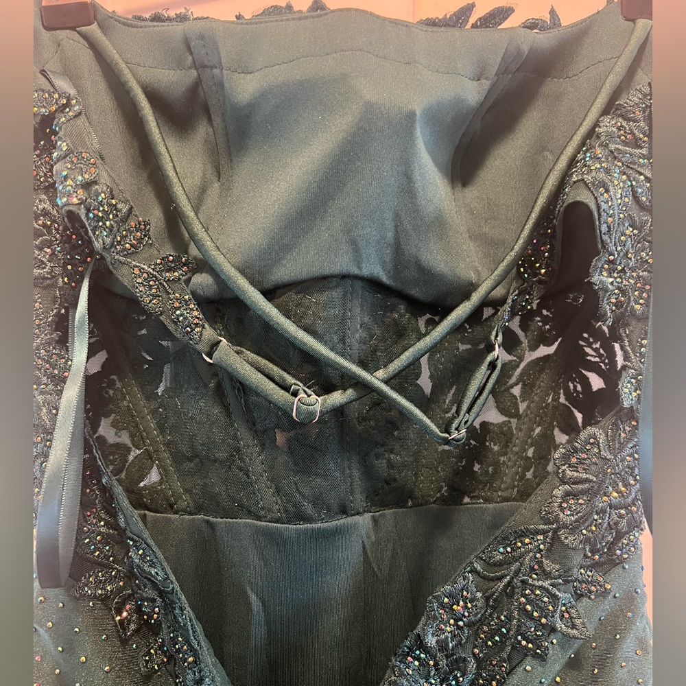 Hellymoon Dark Green Mermaid Spaghetti Strap Long Prom Dress w/ Appliqués Size 2 - Picture 11 of 16